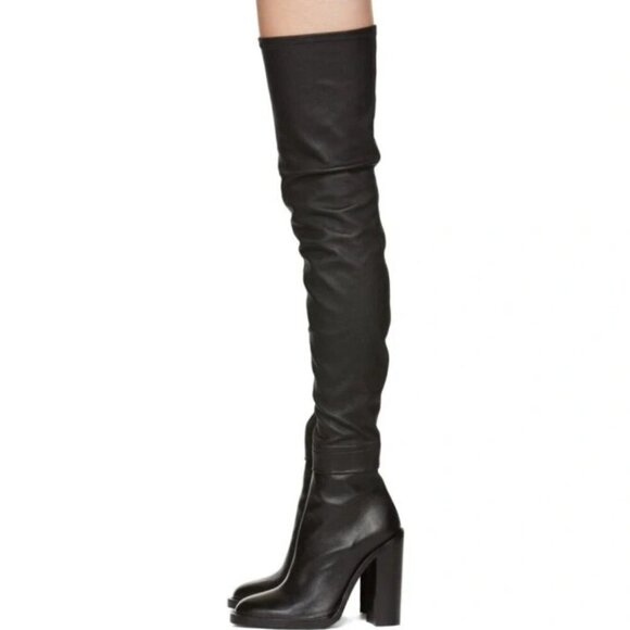 Ann Demeulemeester Over The Knee Stretch Leather Boots 35 5 Black - Picture 11 of 14